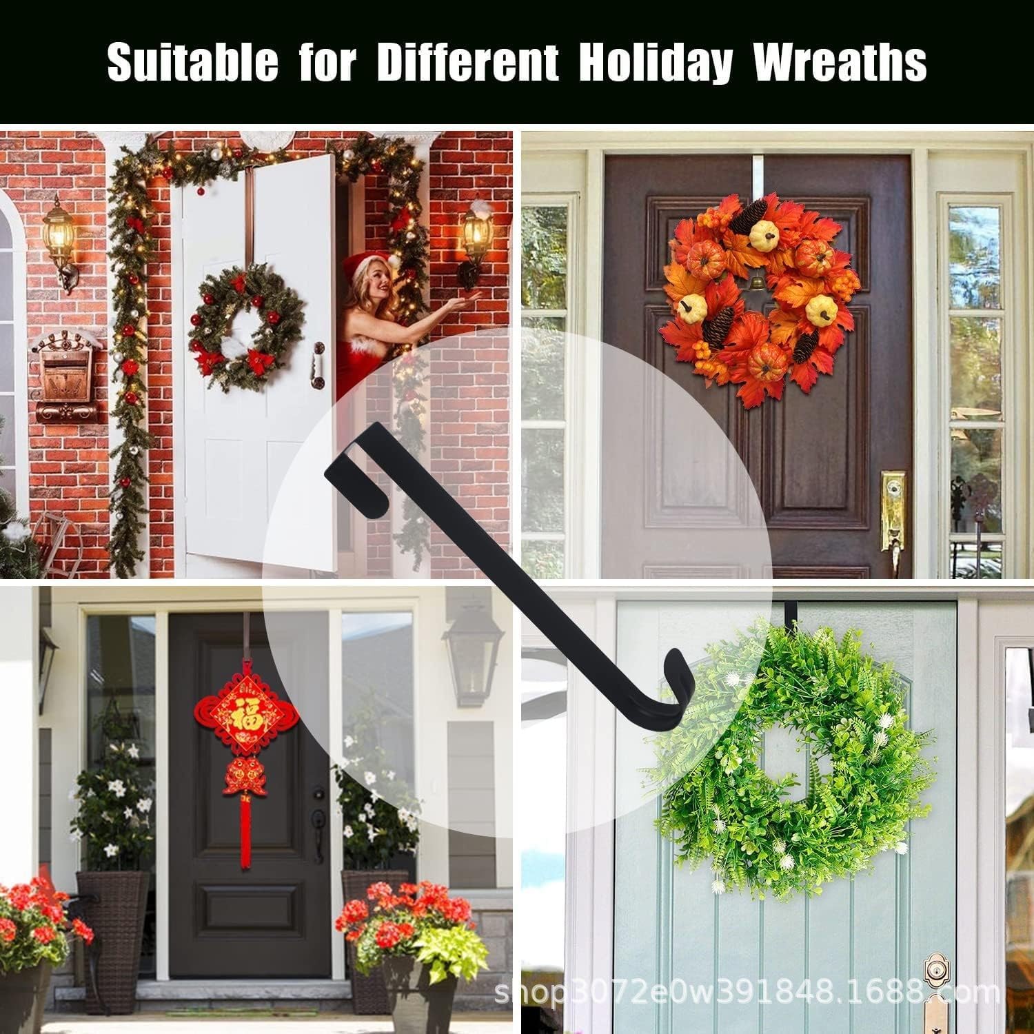 Wreath Hanger Over the Door Hook Metal Set of 2,Black | 12 inches