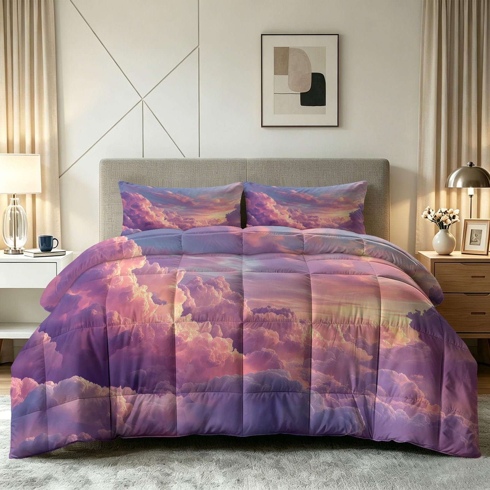 Edredón individual reversible de nubes para un dormitorio acogedor en todas las estaciones