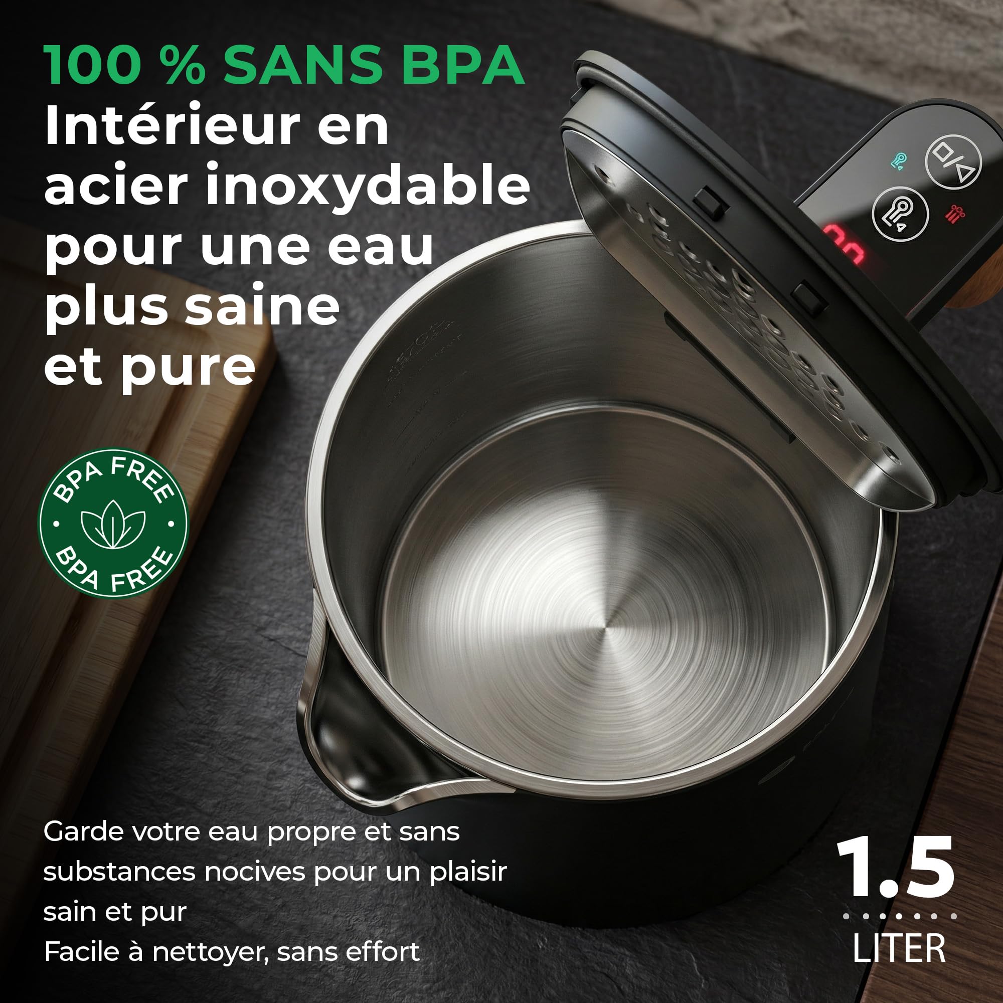 BALTER Bouilloire électrique inox 1,5 L température réglable 45-100°C double paroi sans BPA