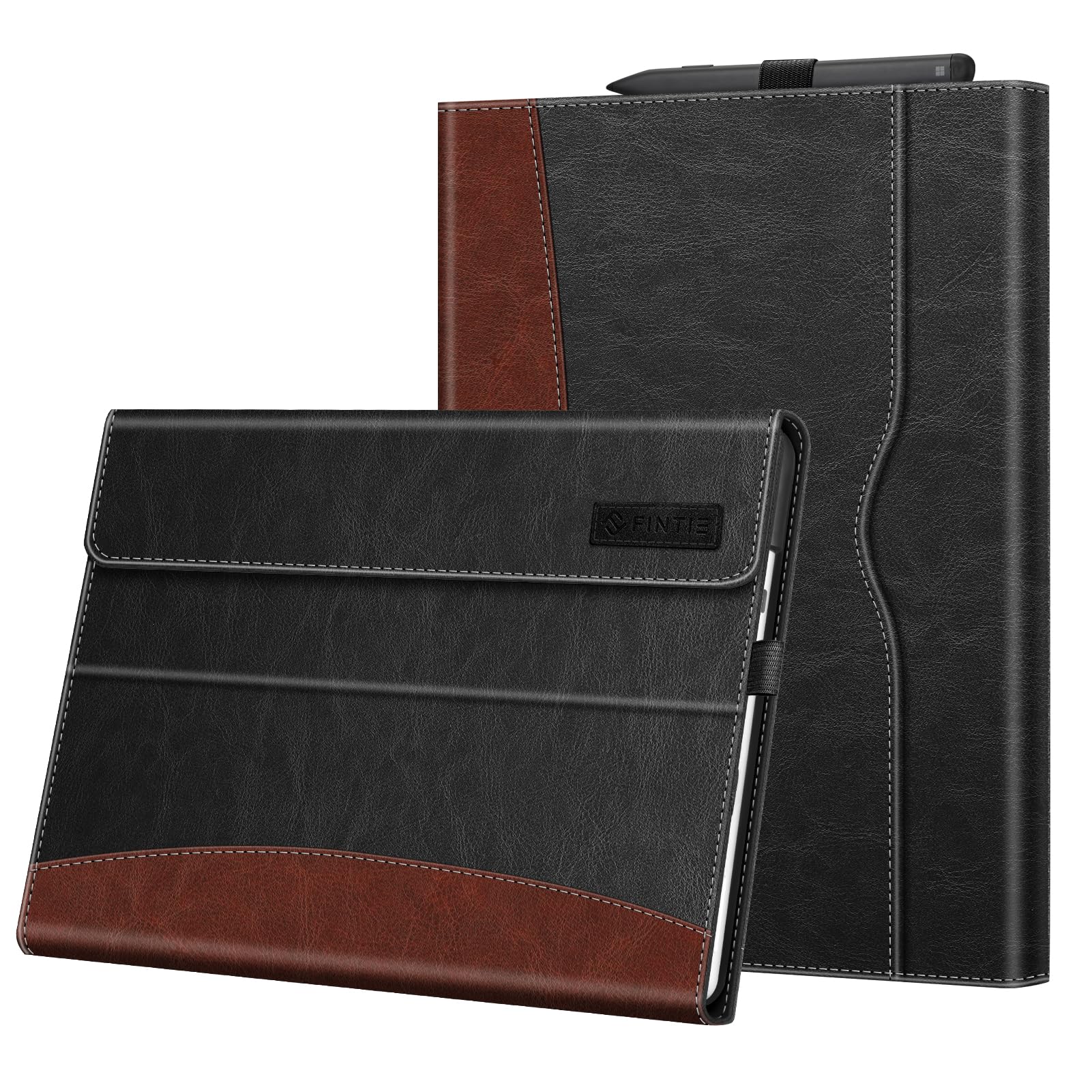 Fintie Case for 13 Inch Microsoft Surface Pro 11/10/9 - Multiple Angle Viewing Portfolio Business Cover with Pocket & Stylus Holder, Compatible with Type Cover Keyboard (black/brown)