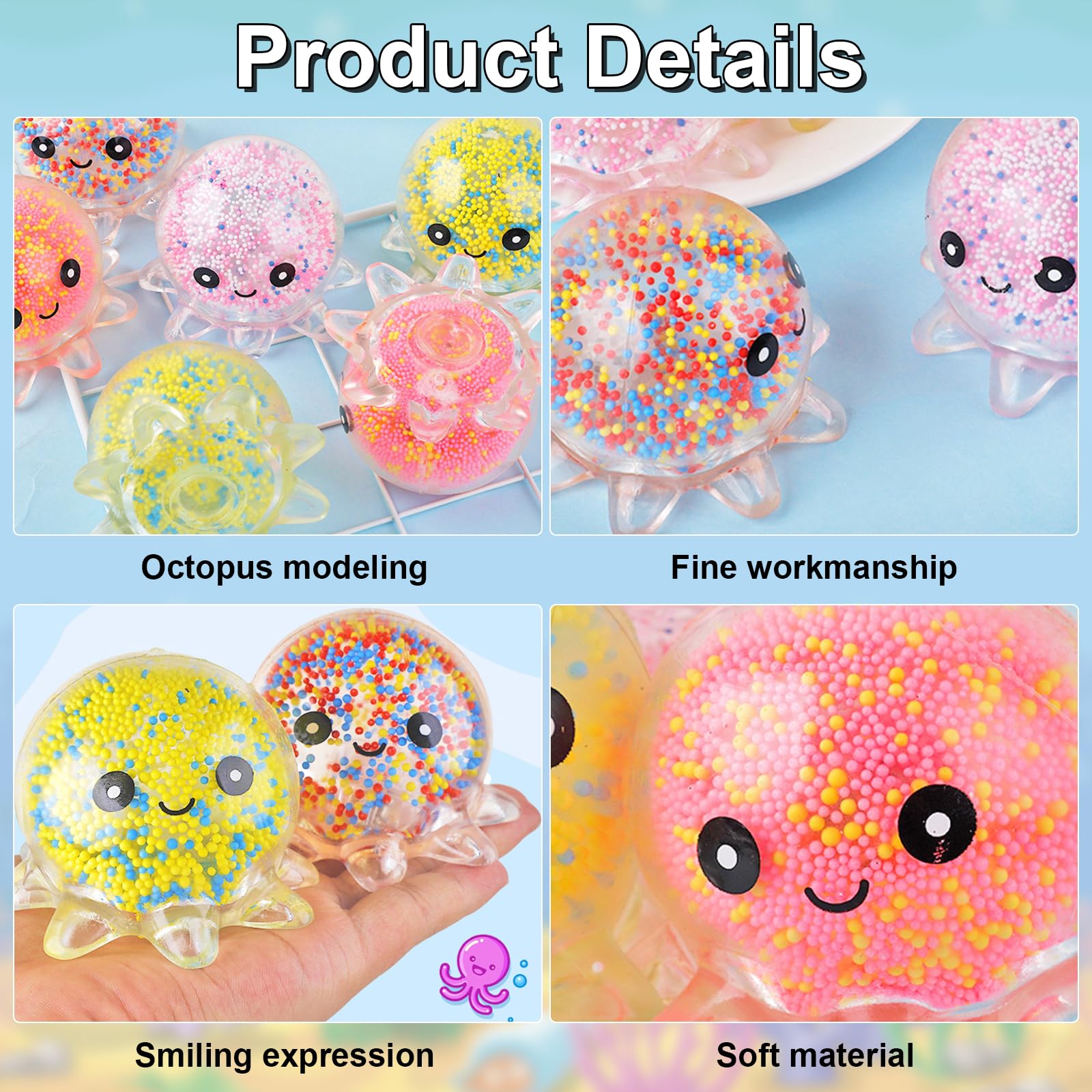 Octopus Squishy Palla Antistress – Polpo Sensoriale Trasparente Per Bambini E Adulti, 6x6x6 Cm