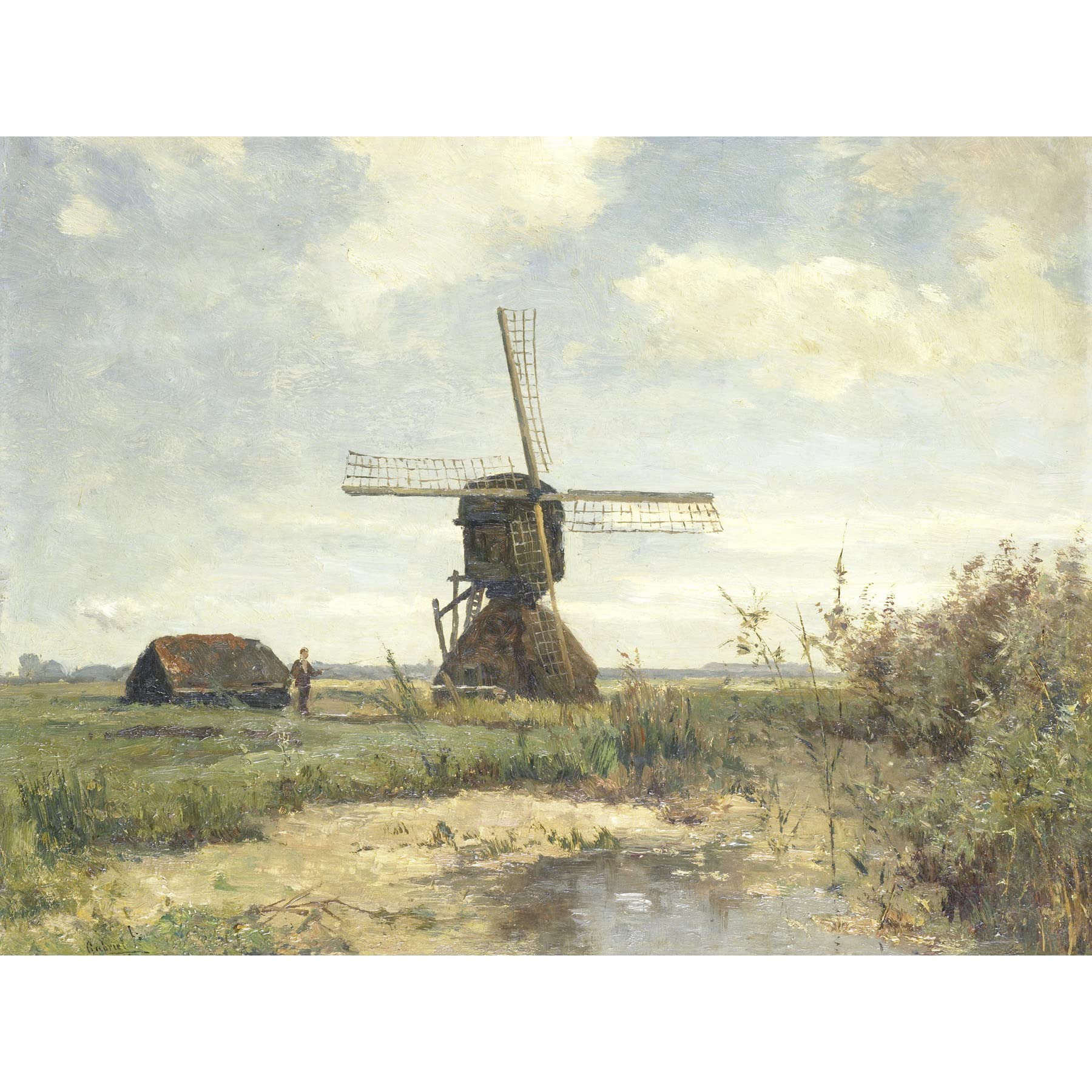 Artery8 Paul Gabriel Sunny Day A Windmill On A Waterway Large XL Wall Art Canvas Print