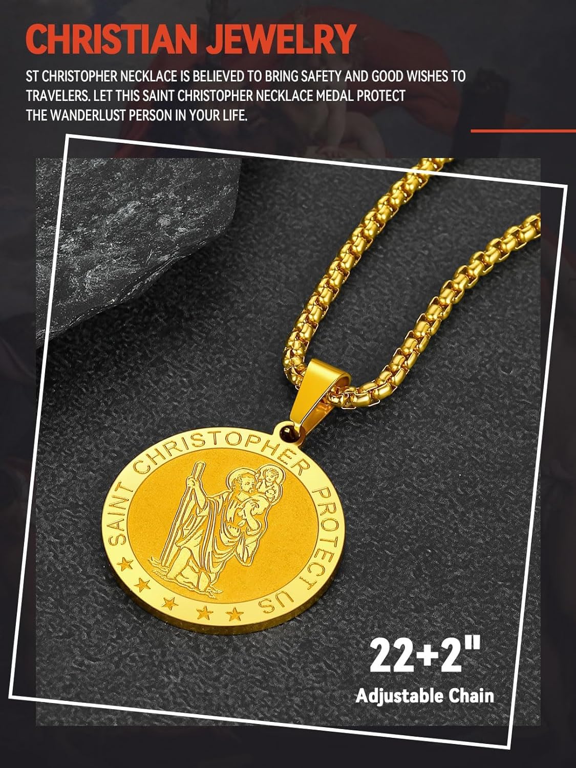 FaithHeart Saint Christopher/Florian/Sebastian Necklace for Men, Stainless Steel/18K Gold Plated St Christopher Necklaces Religious Amulet Pendant Christian Gifts for Men