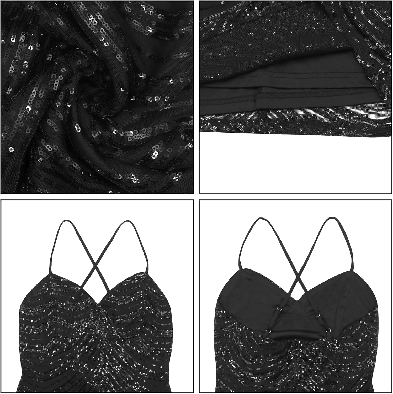 BOLLEY JOSS Women's Sequin Bodycon Mini Dress Cut Out High Waist Sexy Sparkly Dress Open Back Party Cami Dresses - Image 4