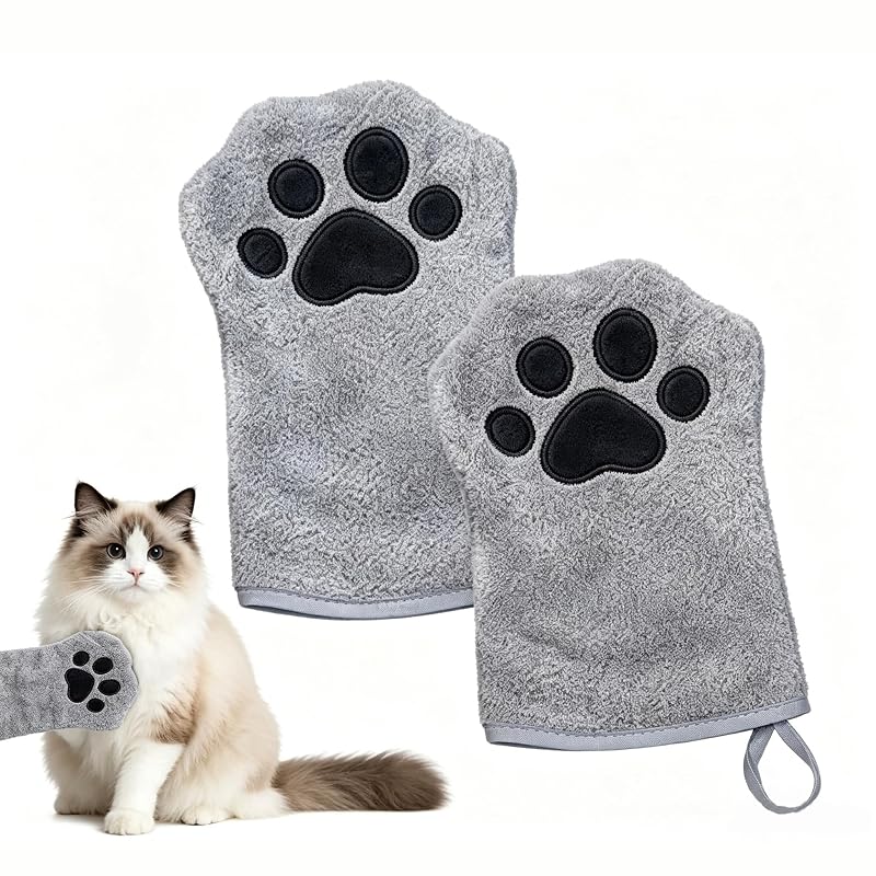 Toalha de Microfibra para Secagem de Cães e Gatos em Formato de Luva, Fibra Coral, Ray, 2 Unidades