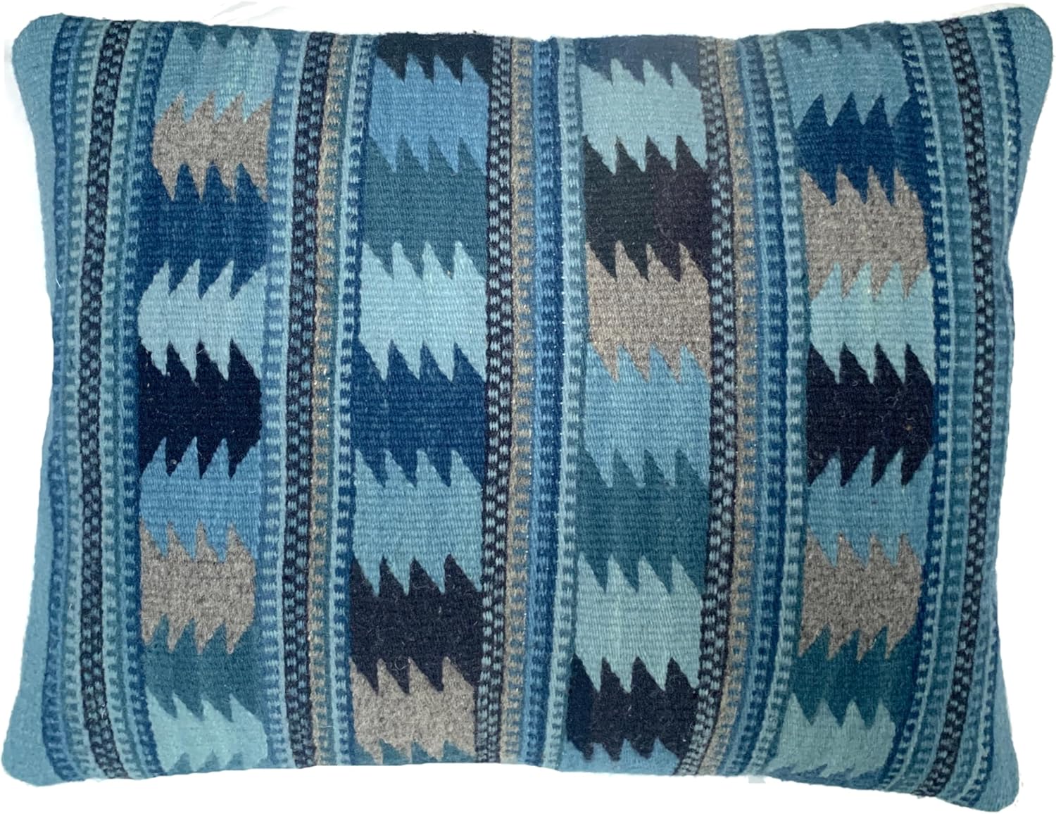 Zapotec Artisans Handmade Wool Throw Pillow Cover, Southwestern Geometric Pattern, Blue Multi-Color, Square 18 Inch, Hand Woven, Indoor Living Room Decor