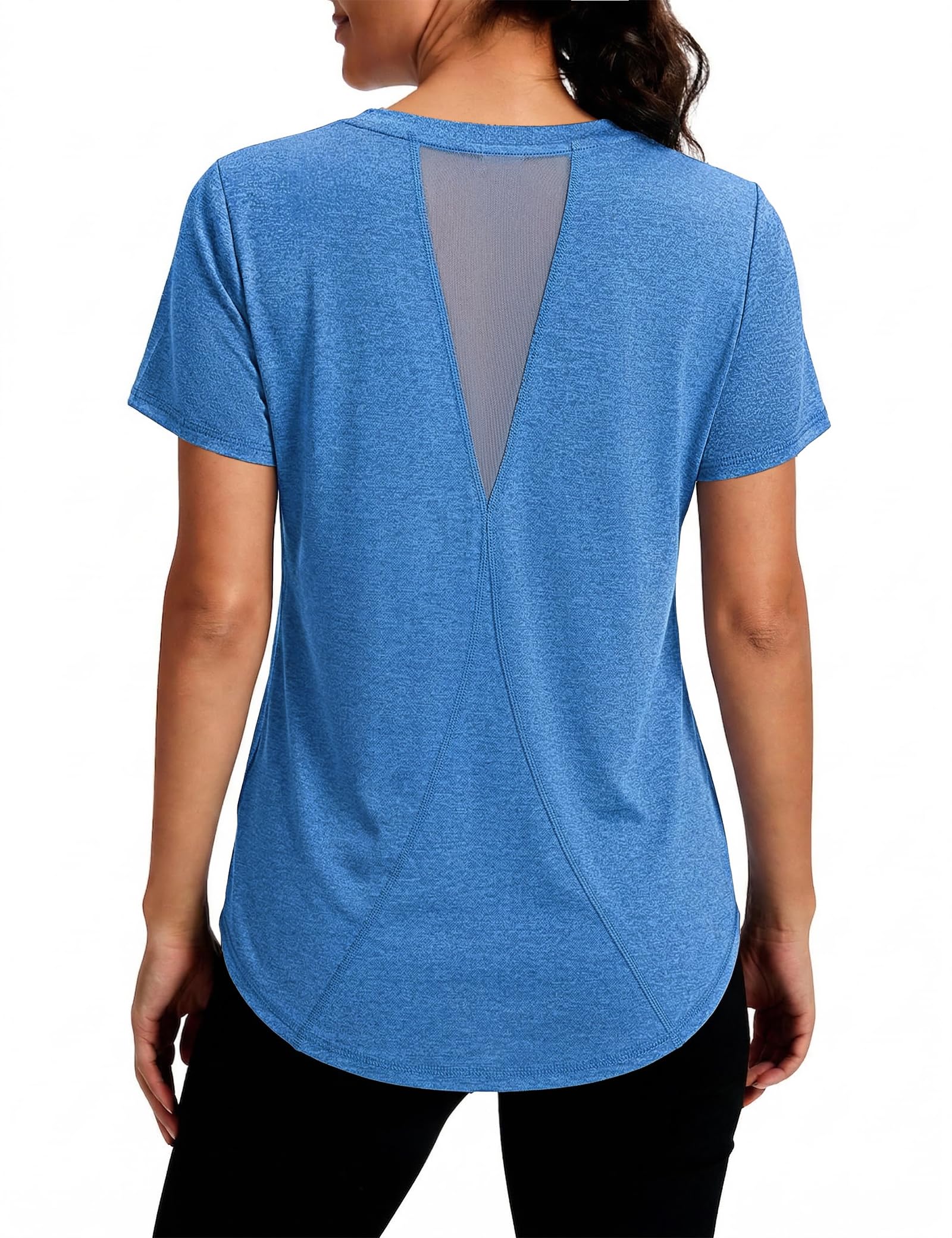 Gyabnw Sportshirt Damen Atmungsaktive Funktionsshirts Laufshirt mit Rundhals Netz-Design Yoga Fitness Laufen