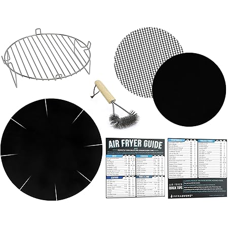 Air Fryer 7 inch Rack Accessories for Chefman, Cusinaid, GoWise USA, Habor, Emerald, Bella, BCP, Secura, Avalon Bay and More – Set of 7 with Heat Resistant Mat for Airfryer and Magnetic Cheat Sheets