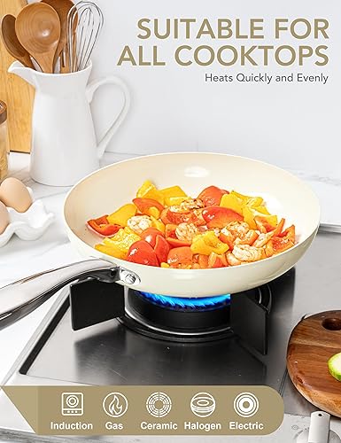 Miniatura 4 de MICHELANGELO Sartén grande con tapa, sartén de cerámica de 14 pulgadas con revestimiento antiadherente, sartén antiadherente saludable, compatible