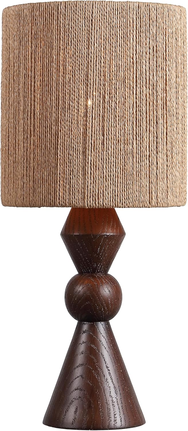 JONATHAN Y 23.5" Dark Brown Wood Finish Rustic Table Lamp for Living Room Bedroom with Brown Paper Rope Shade, Modern Farmhouse Resin Nightstand Lamp, LED Bulb Included (JYL9202B)