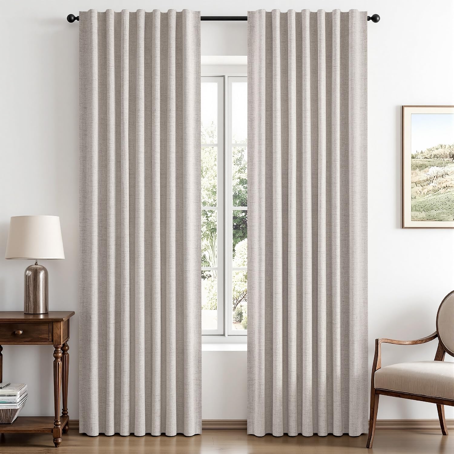 MIULEE 100% Blackout Linen Curtains for Bedroom, Ivory Solid Luxury Decor Thermal Insulation Room Darkening Drapes for Living Room Back Tab Rod Pocket 42 x 72 Inches, 2 Panels