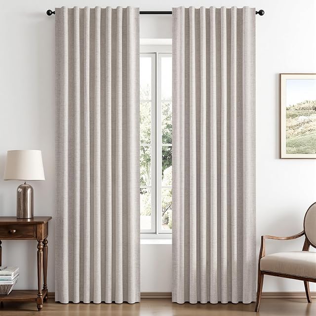 MIULEE 100% Rideaux en lin noir pour chambre à coucher, Ivoire Solide Decor Thermal Insulation Room Darkening Draps for Living Room Back Tab Rod Pocket 42 x 84 Des pouces, 2 Panneaux