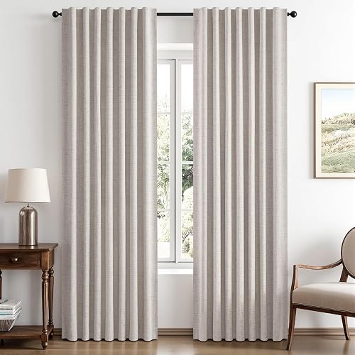 MIULEE 100% Blackout Linen Curtains for Bedroom, Ivory Solid Luxury