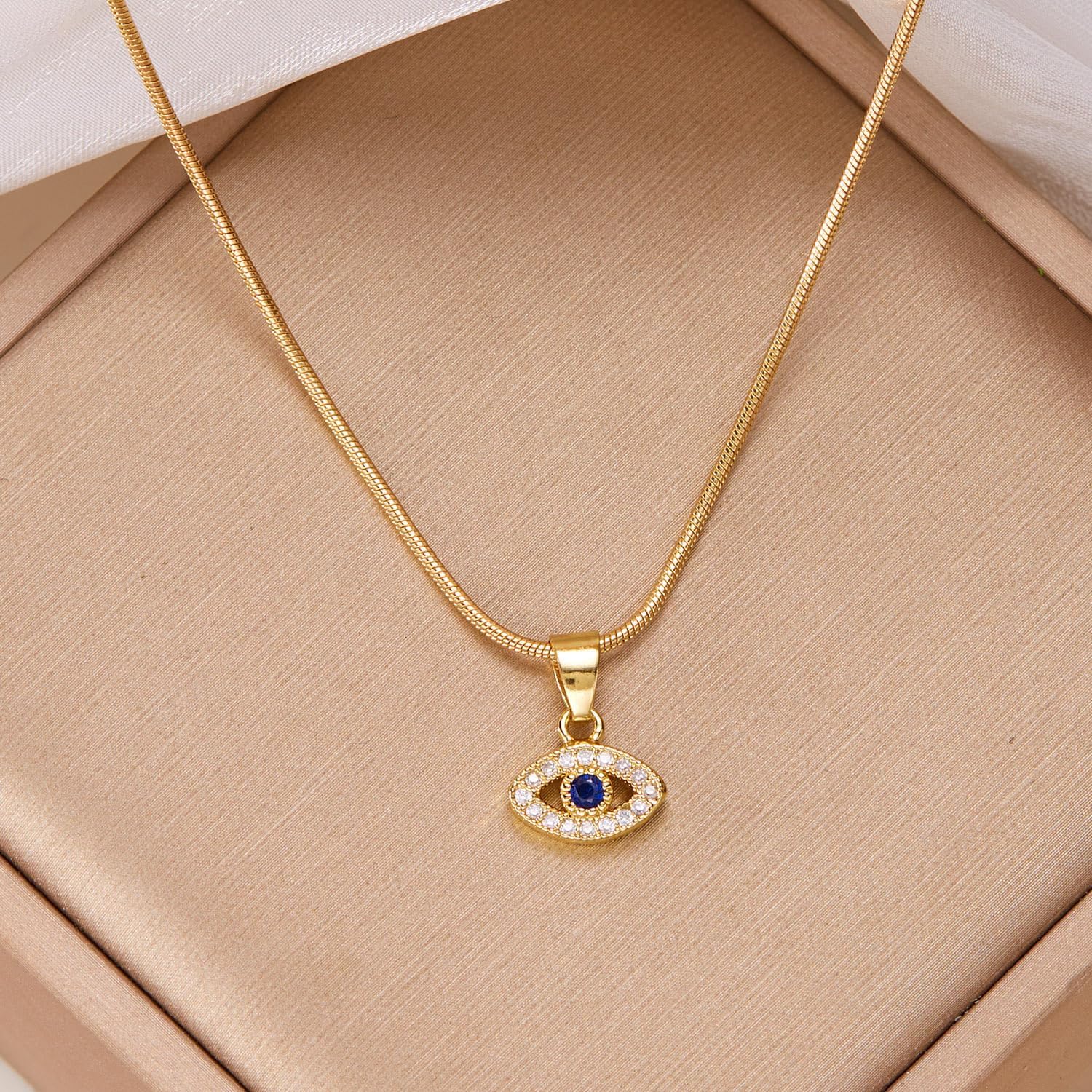 Gold Evil Eye Necklace 14K Gold Plated Blue Turkish Eye Pendant Necklace Dainty Snake Chain Amulet Protection Jewelry - Image 4
