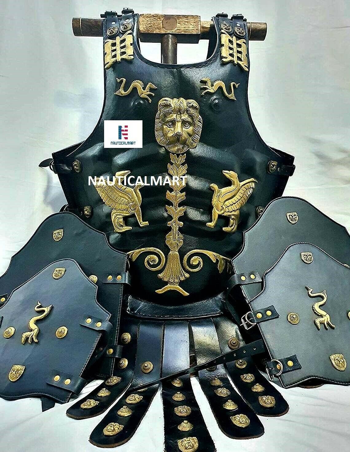 Medieval Roman Greek Leather Muscle Body Armor Leg & Arm Guard Set