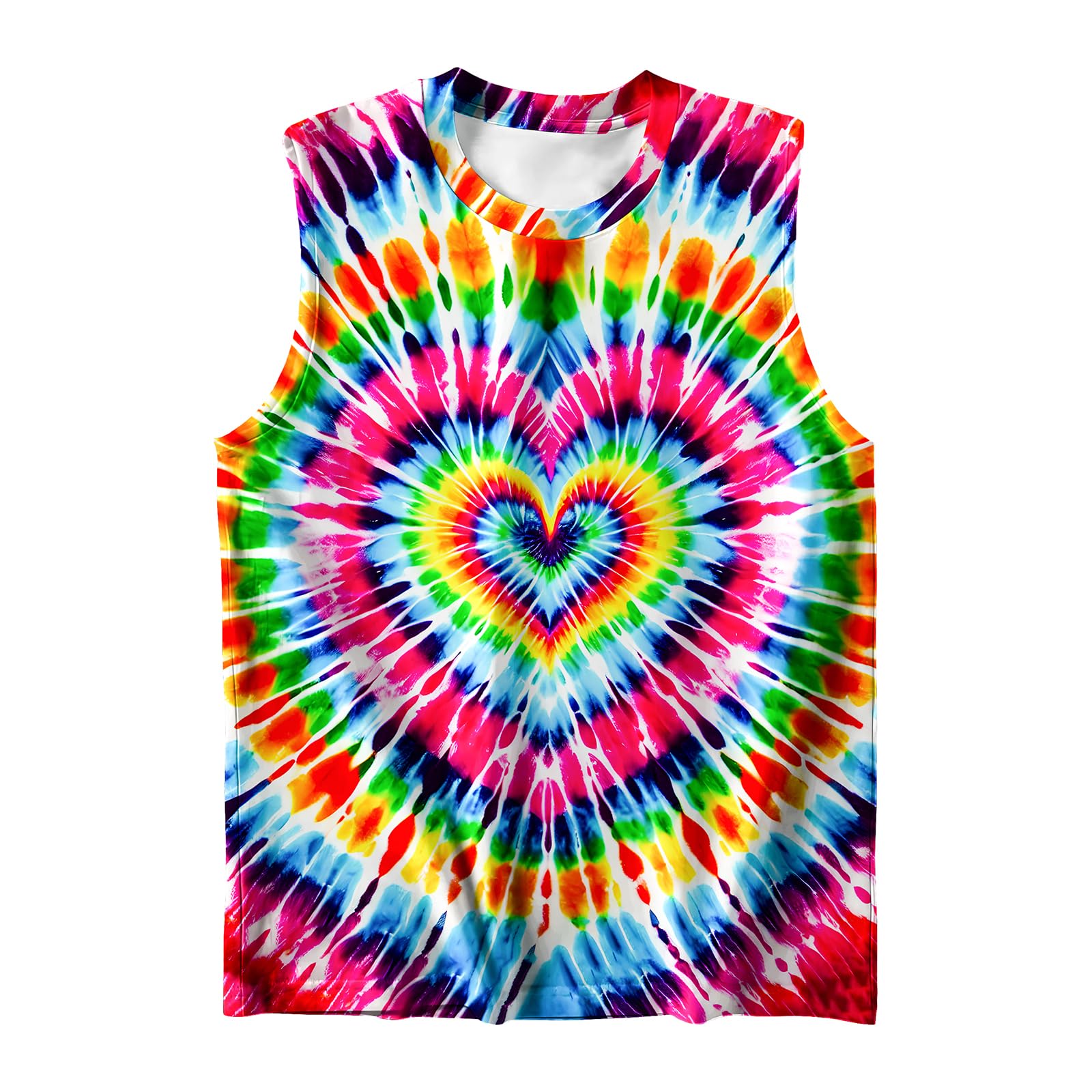 DMPROD Kids Tie Dye Shirt Size 5-14 Years Sleeveless T Shirts Children Tank Tops Hippies Senior Tees for Boys Girls