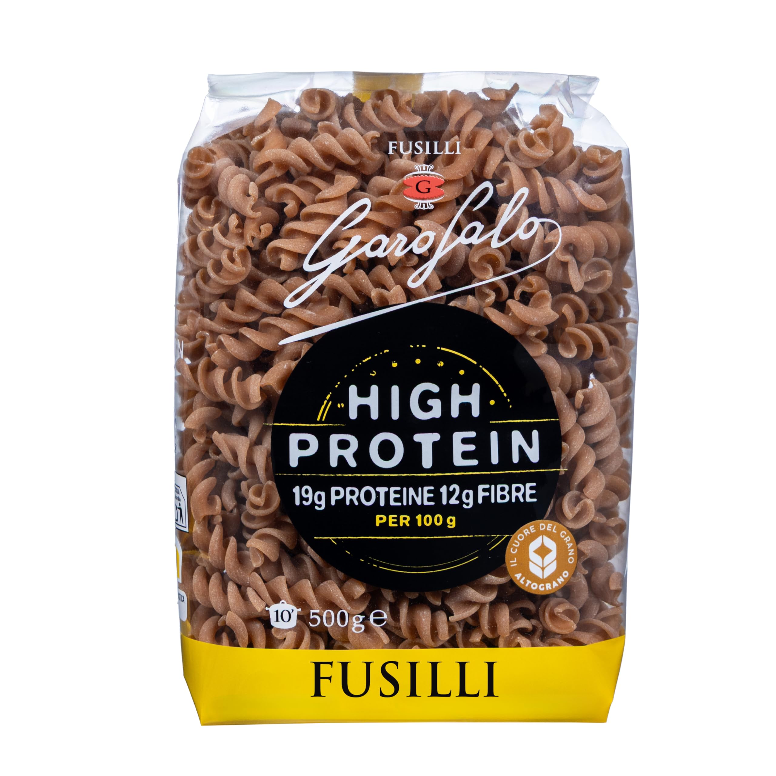 Garofalo High Protein Fusilli Pasta, Premium Durum Wheat Semolina, 19 g Protein & 12 g Fibre per 100 g, Italian Made, 500 g