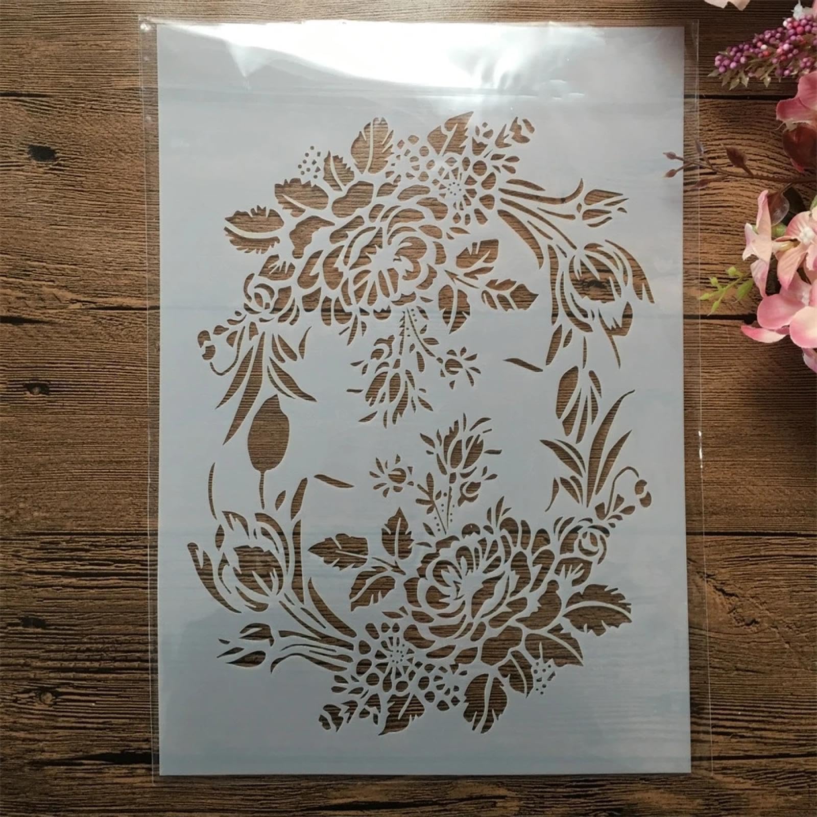 Stencil per artigianato riutilizzabili, 8 pezzi, formato A4, 29 cm, fiori, foglie, rami, stencil per dipingere su legno, stencil da parete, modelli da disegno per porte e decorazioni domestiche