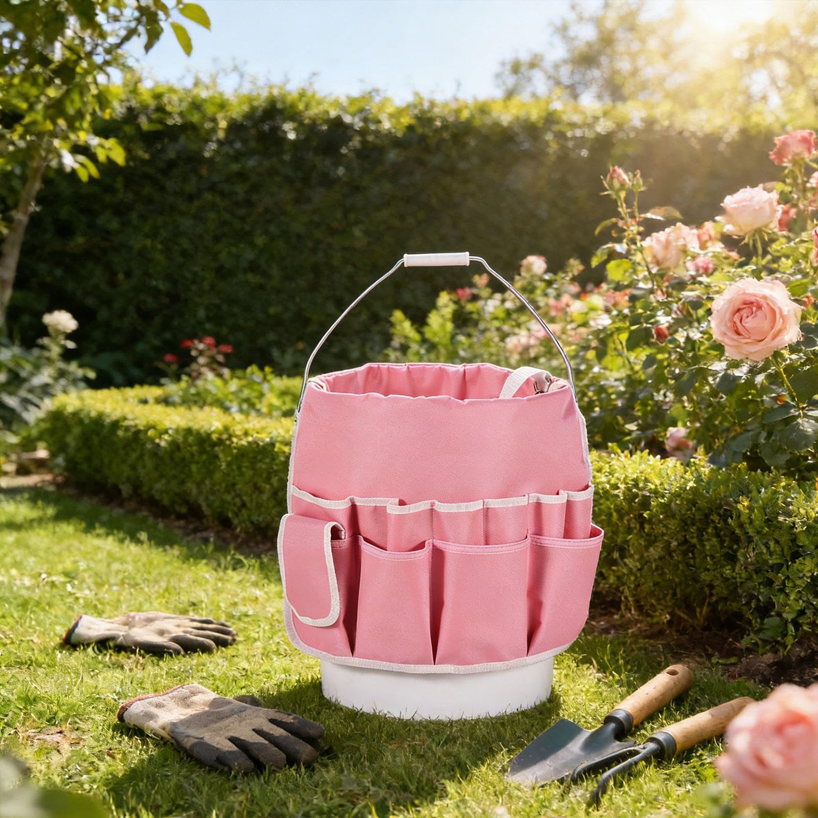 Borsa Porta Attrezzi Da Giardinaggio Organizer Borsa Attrezzi Borsa Portaoggetti Impermeabile Tessuto Oxford Ampio Spazio Multi Tasche Maniglia Resist, Rosa
