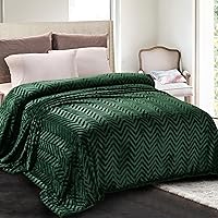 WHALEFLOTILLA Chevron Flannel Fleece Queen Blanket 90x90 Inch - Lightweight Breathable Soft Plush Emerald Green All-Season Bedspread