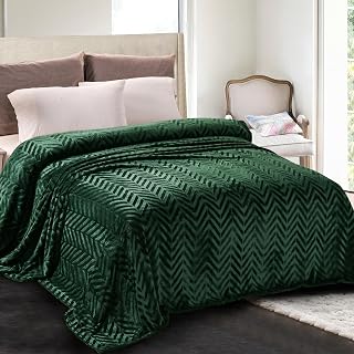 Whale Flotilla Emerald Green Chevron Flannel Fleece Queen Blanket 90x90 - Soft Breathable All-Season Bedspread