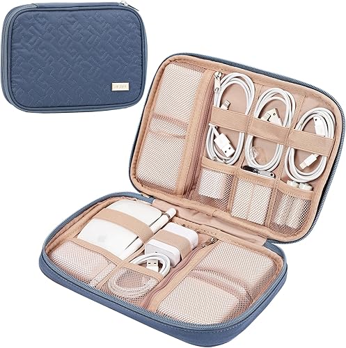 NISHEL Funda organizadora de cables de viaje, bolsa electrónica técnica, esenciales para cargador, cable, teléfono, disco duro, USB, tarjeta SD,