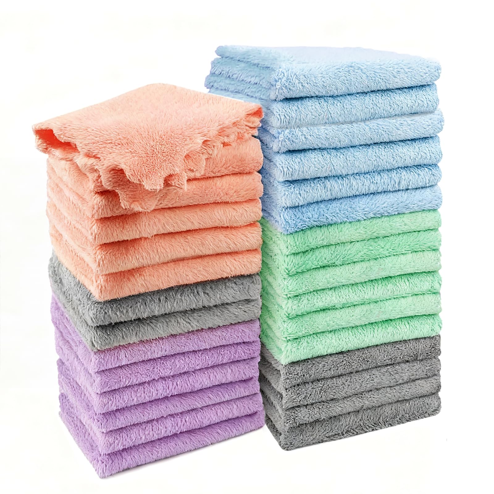 30 Pack Baby Washcloths Microfiber Coral Fleece 7 x 9 Inch Baby Bath Face Towel Baby Face Skin