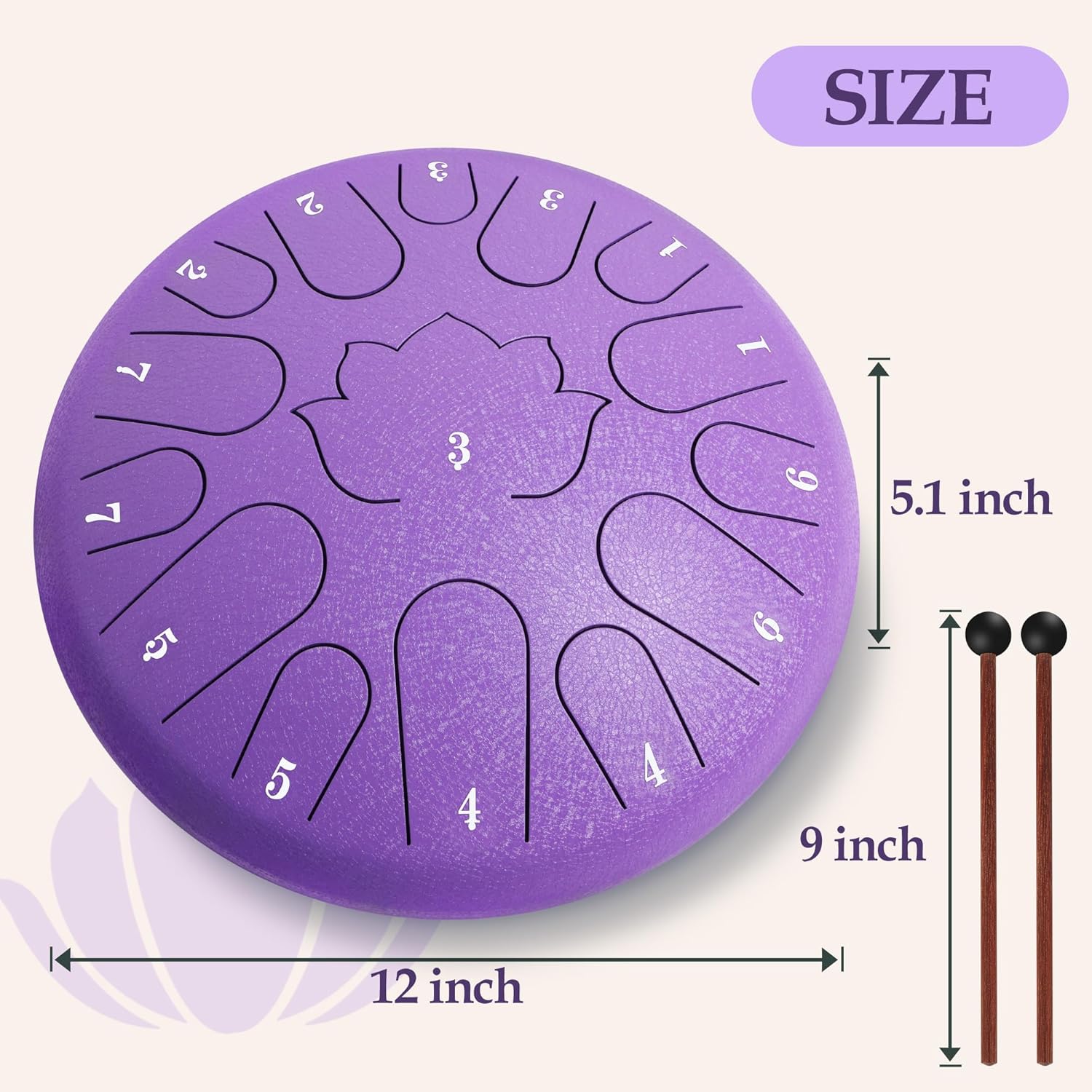 Rain Drum for Outside - 15 Note 12 Inch Steel Tongue Drum - Handpan Drum for Meditation and Beginners with Music Book, Rain Drum Mallet, and Carrying Bag(Purple, 12 lnch)