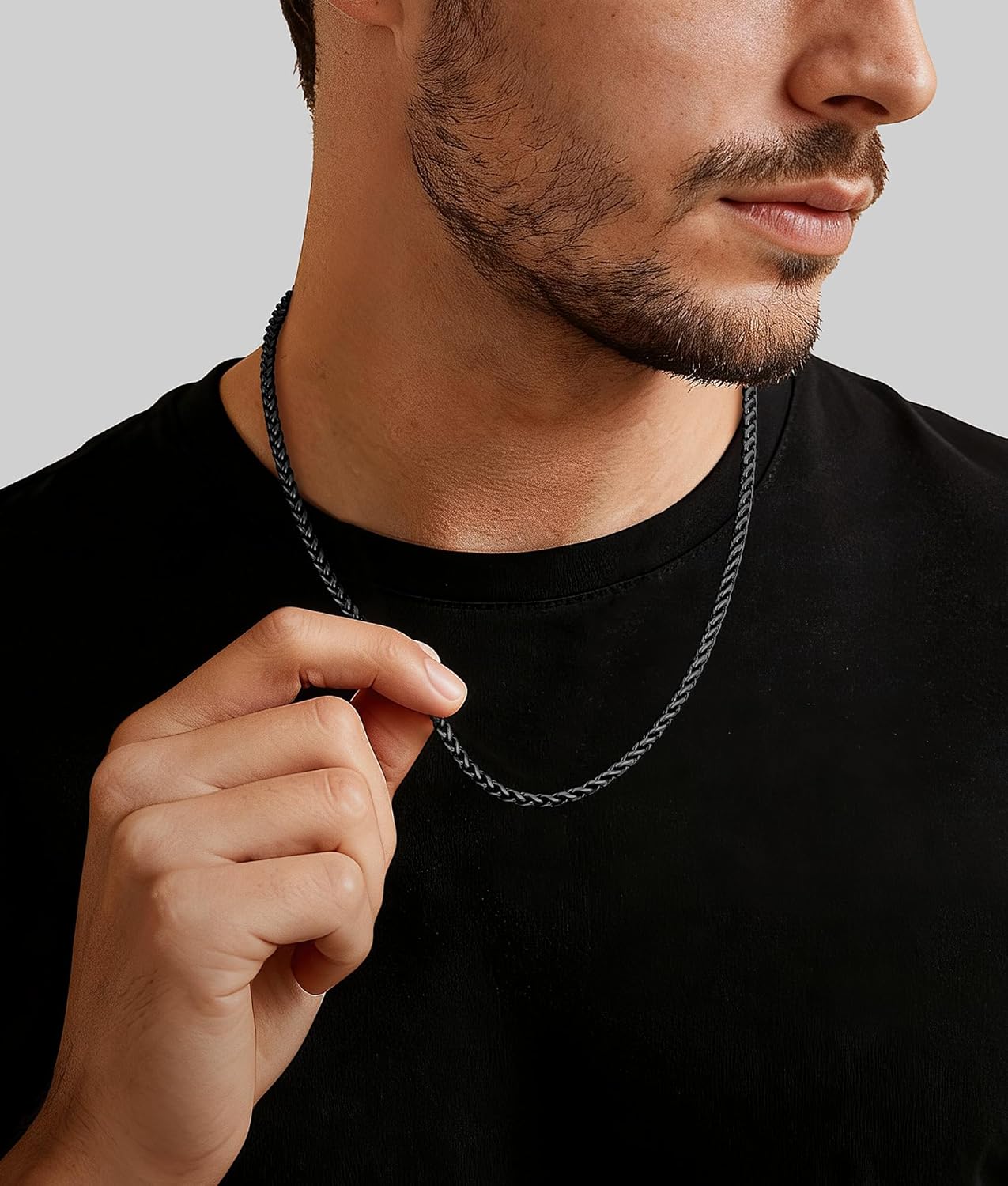 Jewlpire 4mm Wheat Chain Necklace for Men, Silver Tone/Black/14K Gold Plated Stainless Steel Necklace Chain, Mens Chains Necklaces 16 18 20 22 24 26 Inch - Image 5