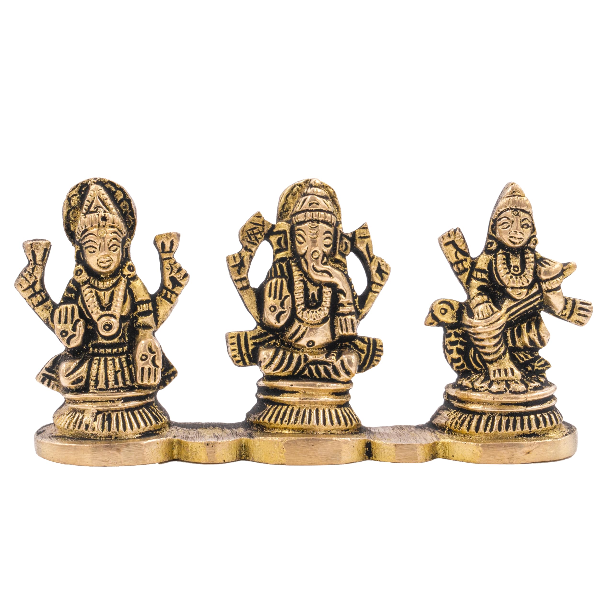 Brass Lakshmi Ganesh and Saraswati Puja Article for Pooja Ghar Home Temple Mandir Traditional Religious Auspicious Pital Items Décor Decoration and Gifting (Lakshmi Ganesh and Saraswati Stand)
