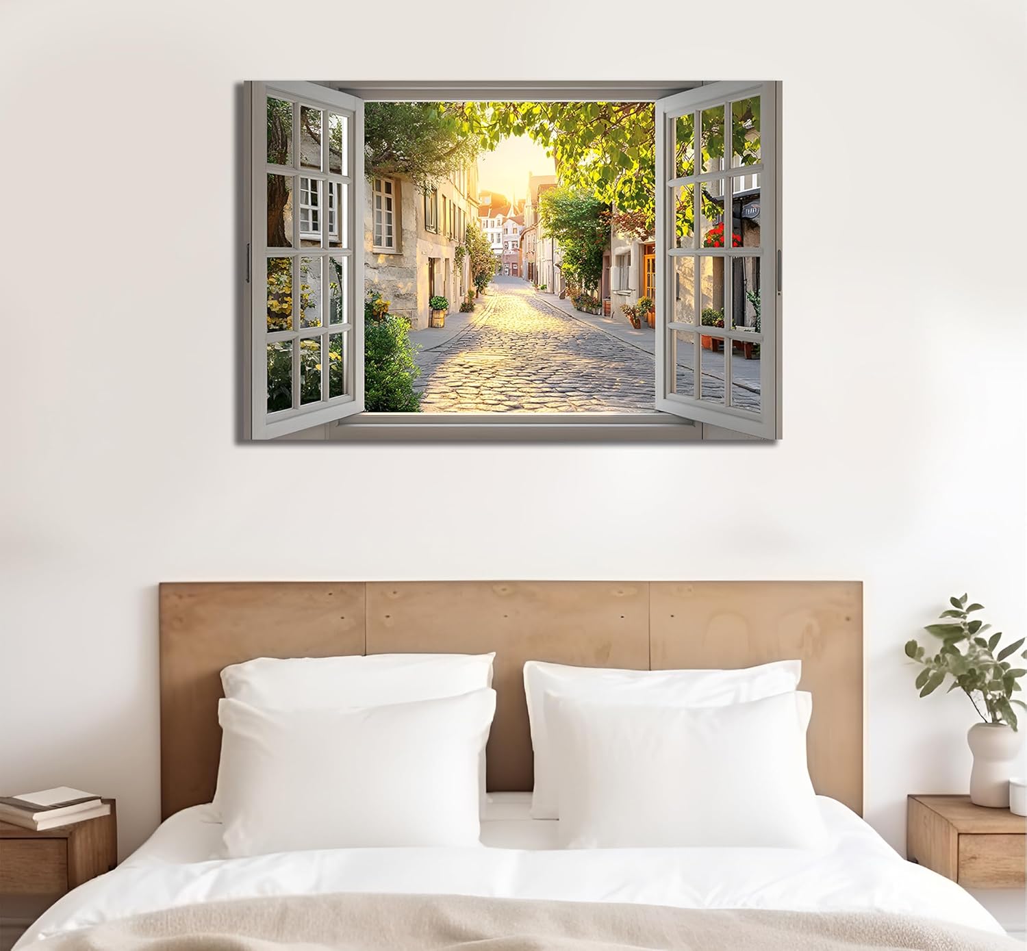 WOOHOOROO European Street View Fake Window Sticker–3D Wall Decal for Living Room,Bedroom and Home Decor,32" x 48"