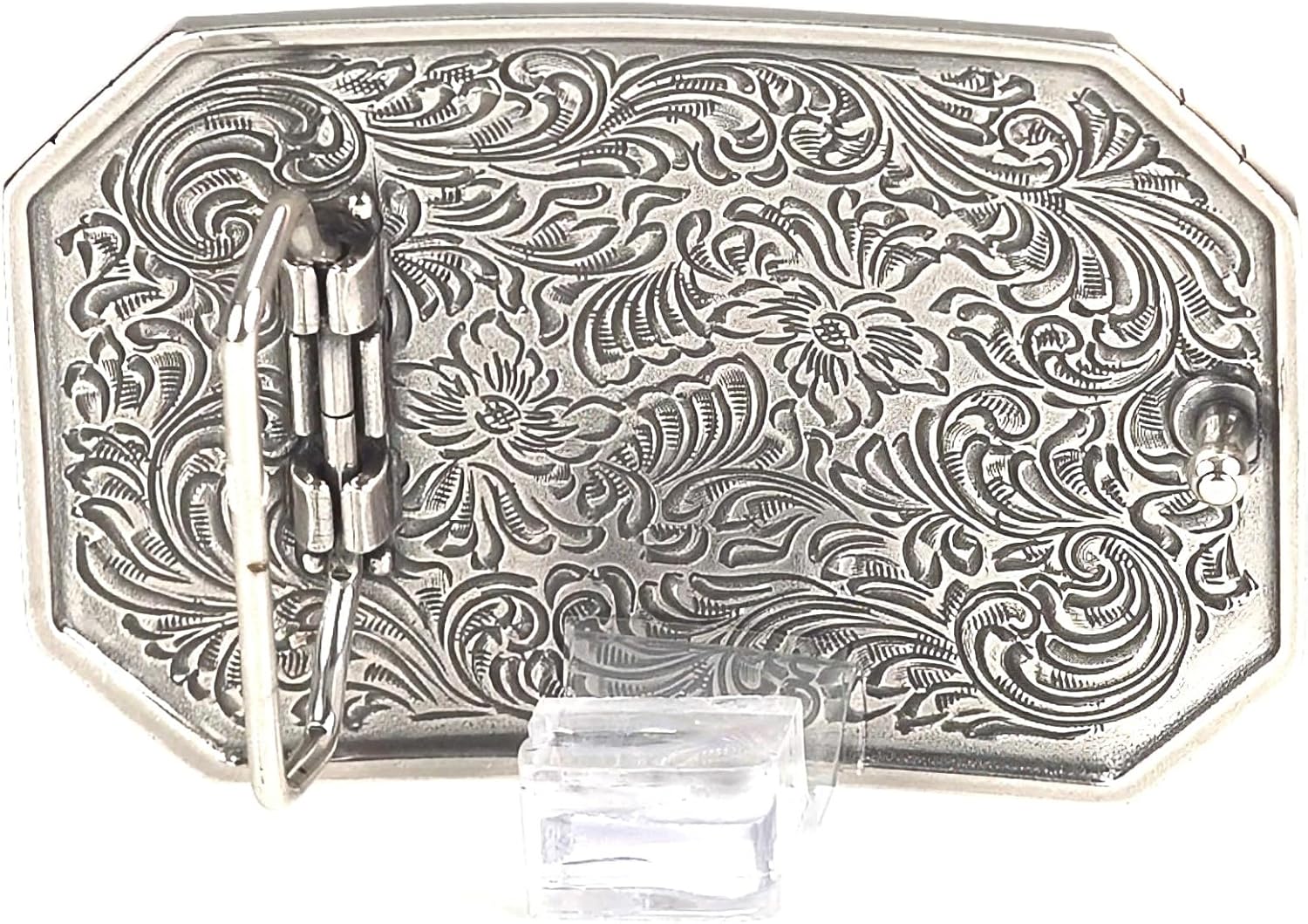 ARIAT Rectangle Buckle with Western Floral Engraving and Emblem, Antique Silver Finish, 2-1/2" x 3-5/8"