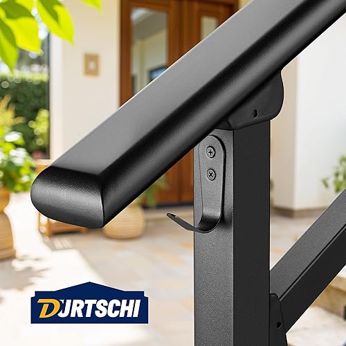 Miniatura 10 de Pasamanos mejorados para escalones al aire libre, pasamanos ajustables de hierro forjado de 1 a 2 escalones para escalones interiores y exteriores,