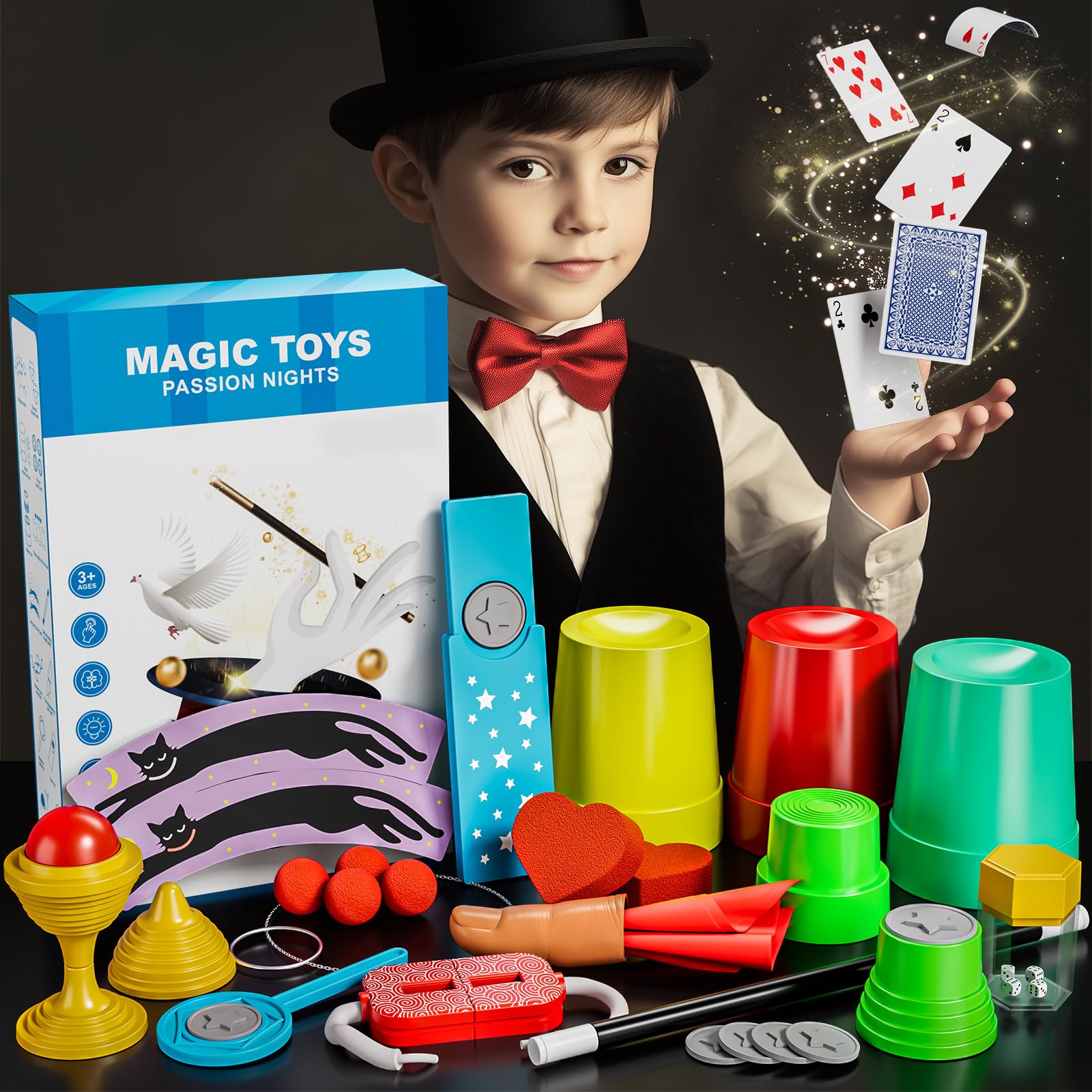 Novaluki Magic Kit for Kids - 74 Magic Tricks Performance with Manual and Videos, Magic Gift Set for 6+ Years Old Beginner Magicians, Perfect for