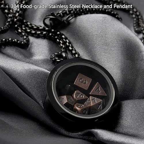 Miniatura 27 de PJOY Juego de dados pequeños DND con estuche de collar D20 hueco de bronce, llavero portátil de 7 piezas, llavero de bronce antiguo, juego de dados