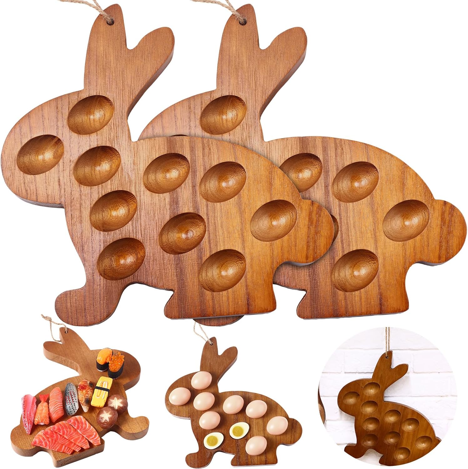 FillTouch 2 Pack Reversible Wooden Deviled Egg Platter Deviled Egg Tray Charcuterie