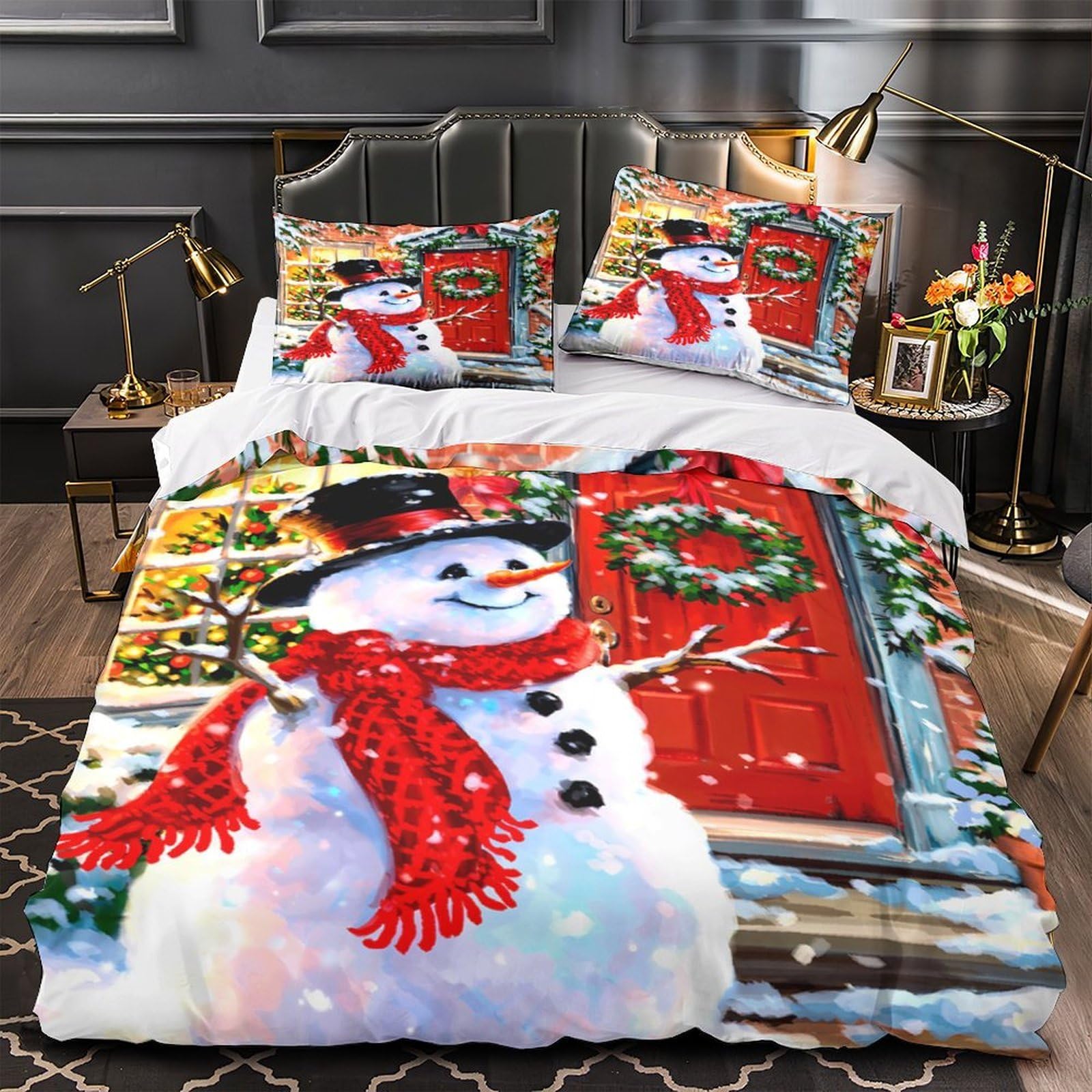 Housse de couette Noël 260x220 anti-acarien avec zip pour couple