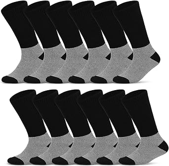 Diamond Star Thermal Diabetic Socks for Men & Women, Non-Binding Cotton Crew Socks for Comfort & Warmth, 3/6/12 Pairs Pack
