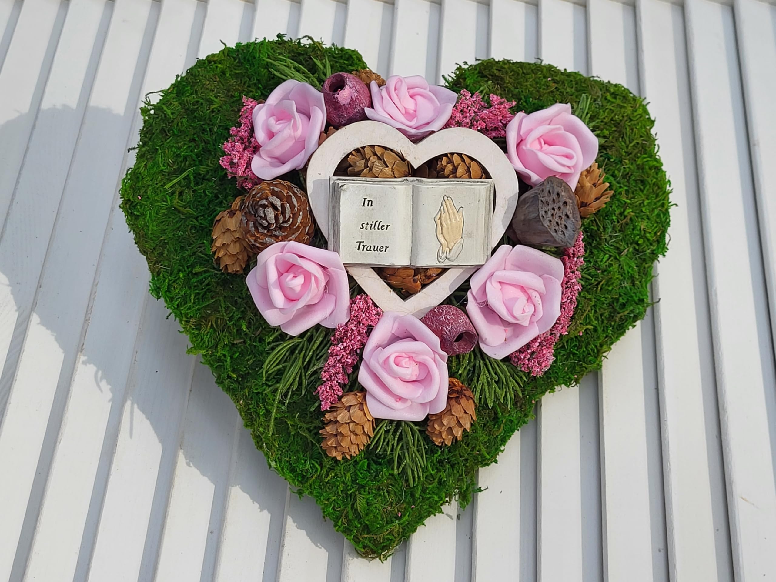 Grabgesteck künstlich Grabschmuck Grabgesteck Allerheiligen haltbar rosa Herz klein