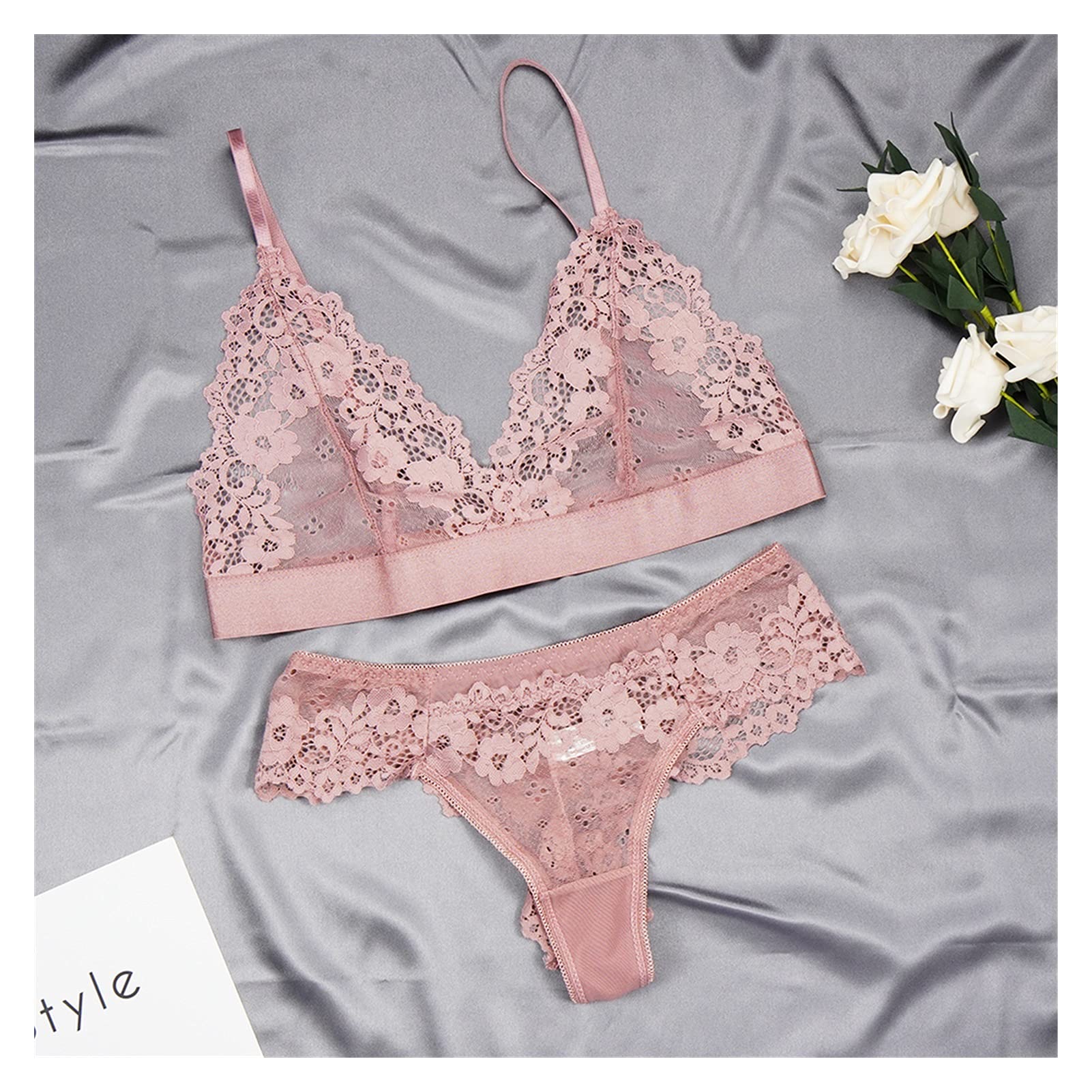 Frauen ultradünne Tasse Mesh Spitze Unterwäsche Set transparente BHS Schönheit zurück Hohlstickerei BH & Kurz-Sets