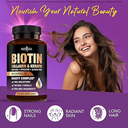 Miniatura 4 de NEW AGE Biotina Colágeno Queratina Ácido Hialurónico - 50,000mcg Vitaminas para el Crecimiento del Cabello para Hombres y Mujeres, Vitaminas para