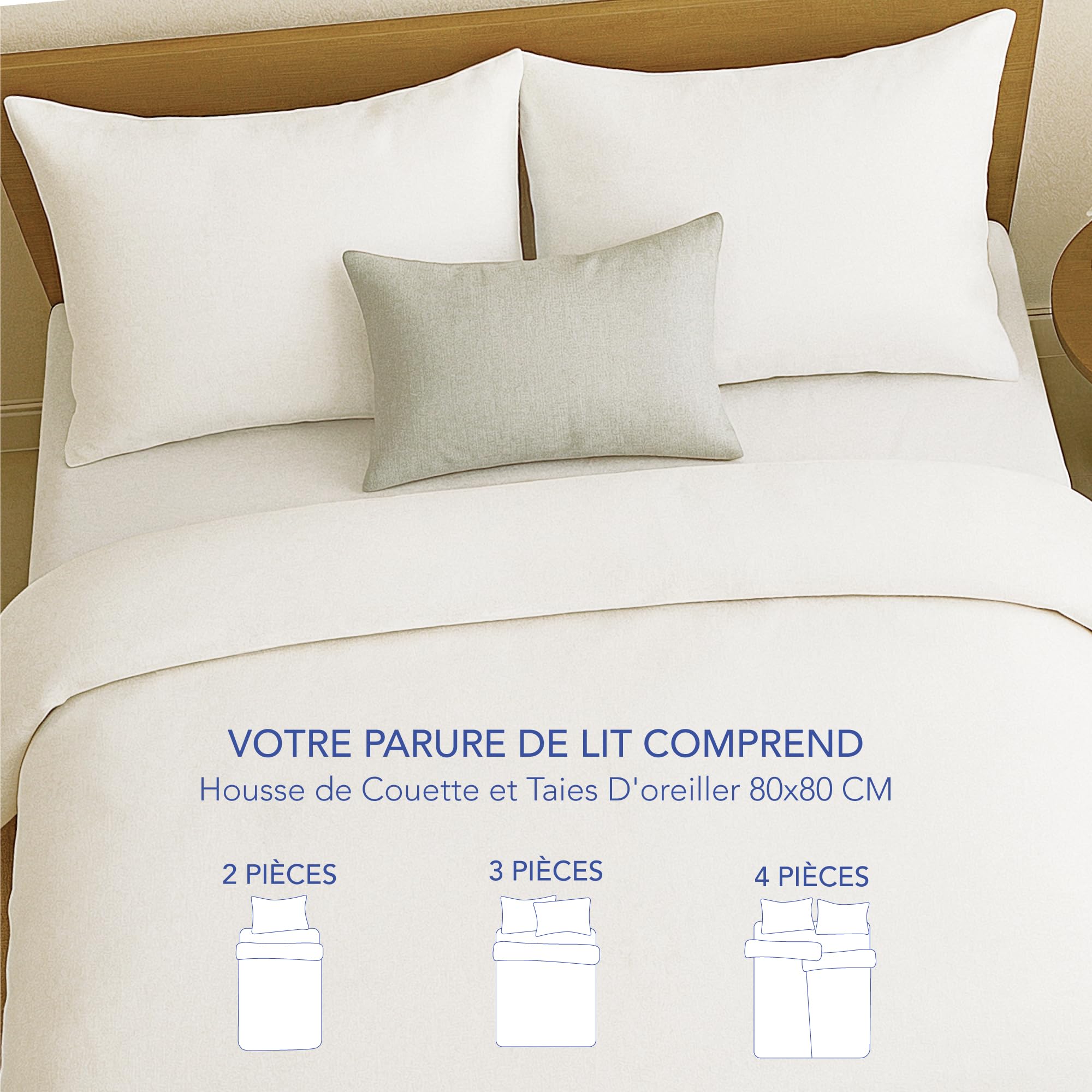 Dreamzie Parure de Lit 135x200 en Coton Renforcé - Blanc - 2X Housse de Couette 135x200 et 2X Taie d Oreiller 80x80 cm - Certifiée Oeko-Tex - 4 Pièces
