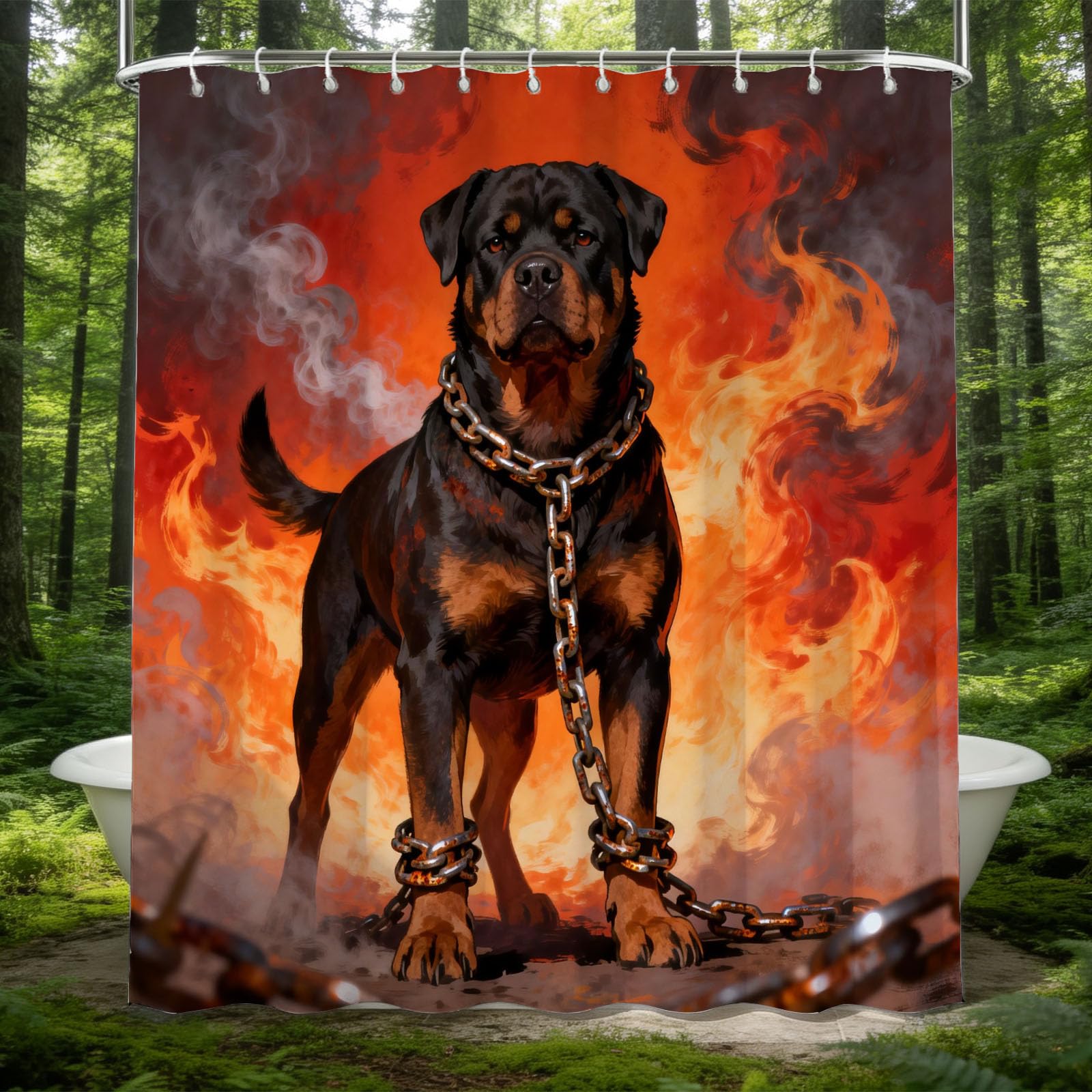 Hongduo 3D Rottweiler Shower Curtain for Stalls Bathtubs Flame Bathroom Decor Shower Curtain Set Polyester Fabric Waterproof 180x200cm/71X79 Inch with Hooks