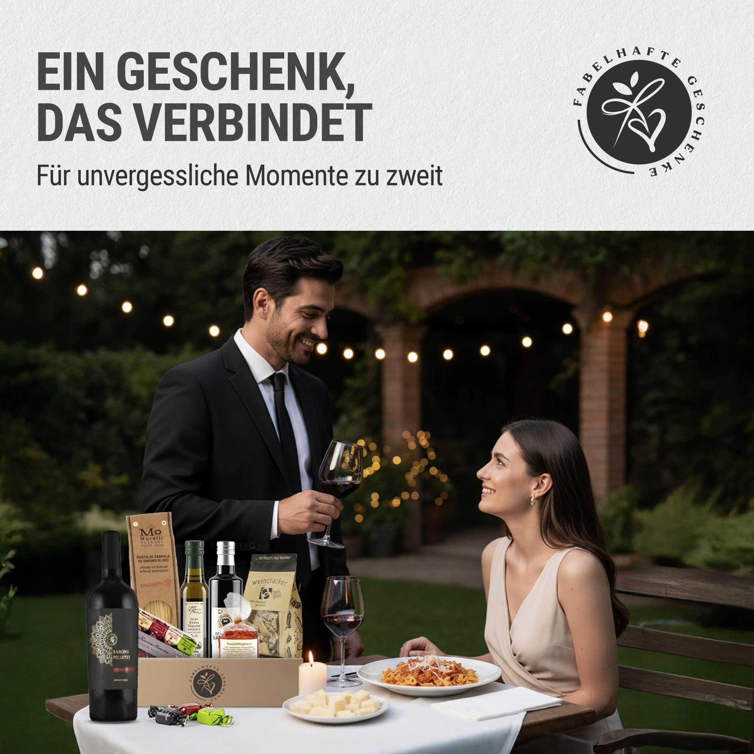 Geschenkkorb Bella Italia mit Rotwein, Olivenöl, Aceto Balsamico, Pasta, Pesto, Tartufini - Wein Geschenk für Männer & Frauen