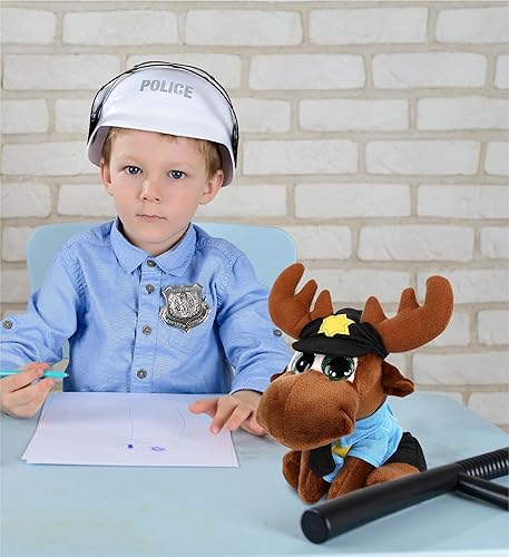 Miniatura 7 de DolliBu Peluche de oficial de policía de alce pequeño con ojos brillantes, animal de peluche súper suave con uniforme de policía y traje de gorra,