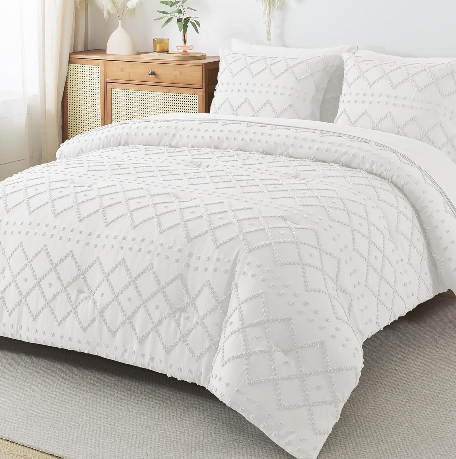 HYLEORY Full Comforters Set with Sheets White 7 Pieces