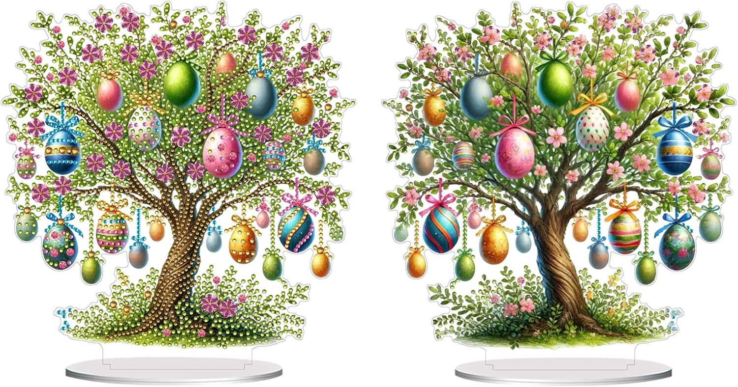 DIY Dot Diamond St. Patrick's Day Easter Egg Desktop Ornaments Diamond Art Painting by Number Arts Crafts for Home Wall Garden Decoration (Double-Sided Pattern, Single-Sided Drill)-Easter 2PCS