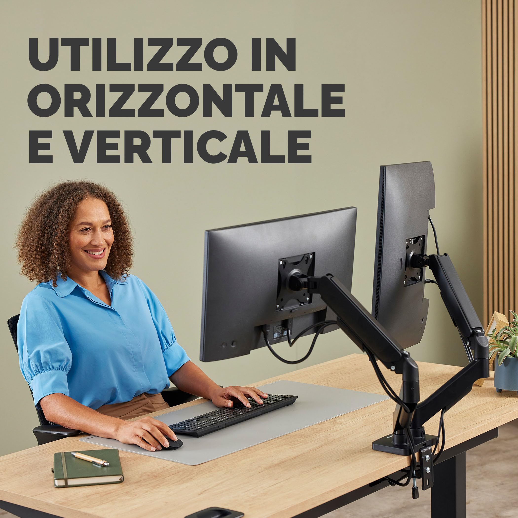 Fellowes Braccio Monitor Doppio Everyday Plus – Supporta 2 schermi 17"-32" (2-9 kg ciascuno), regolabile in altezza, inclinazione e rotazione, VESA 75/100, a morsetto o foro passante - Nero