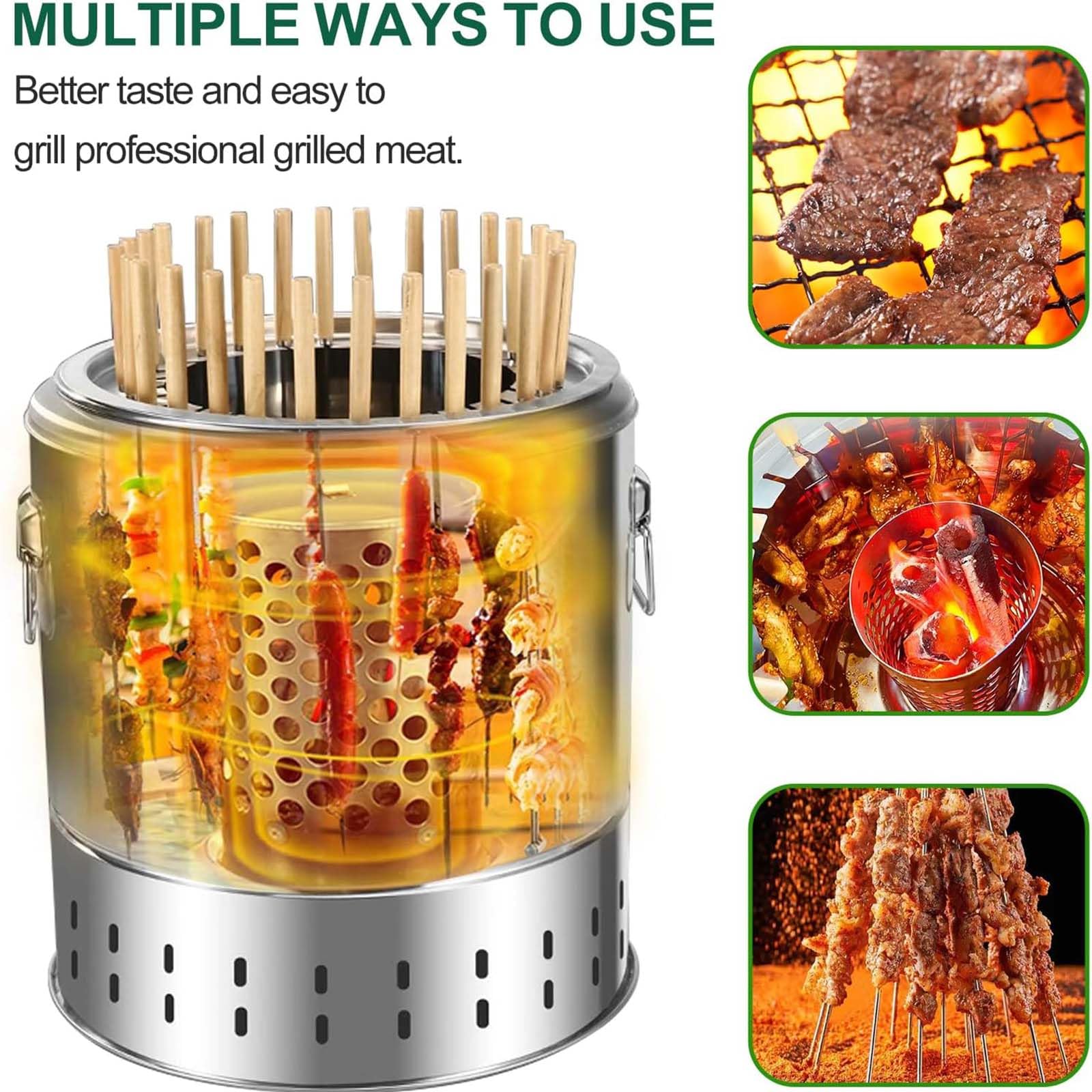 Griglia a carbonella senza fumo con affumicatore verticale per barbecue, in acciaio inox, per interni ed esterni