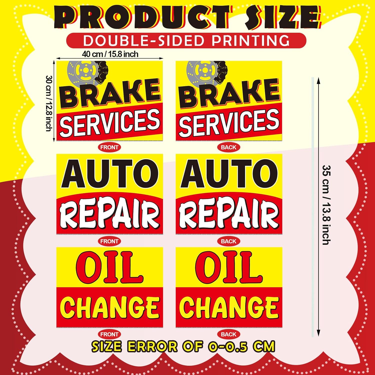 3 Set Auto Repair Shop Oil Change Brake Service Yard Sign 15.8 x 11.8 ft with Ground Stake for Business Automotive Service Brake Oil Change Banner Yard Signs Set for Auto Repair Shop Supplies